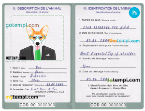 free Democratic Republic of the Congo dog (animal, pet) passport PSD template, fully editable