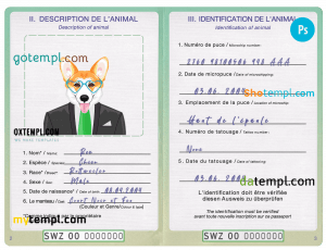 free Eswatini (Swaziland) dog (animal, pet) passport PSD template, fully editable