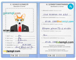 free Finland dog (animal, pet) passport PSD template, fully editable