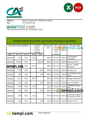 Syria Gulf bank statement, Excel and PDF template