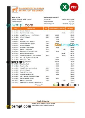 Hungary MKB Bank statement template in Word and PDF format