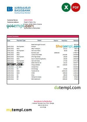 Belgium Wise bank statement Word and PDF template, 2 pages