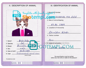 free Egypt cat (animal, pet) passport PSD template, fully editable