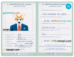 free Guatemala dog (animal, pet) passport PSD template, fully editable
