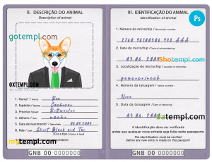 free Guinea-Bissau dog (animal, pet) passport PSD template, fully editable