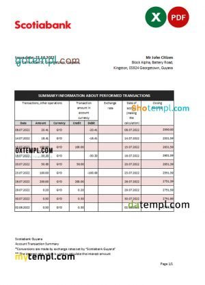 Thailand Caylon Bank statement template in Word and PDF format