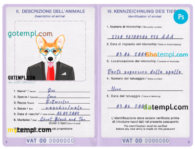 free Holy See dog (animal, pet) passport PSD template, fully editable