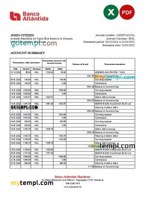 Kuwait Burgan Bank statement template in Word and PDF format