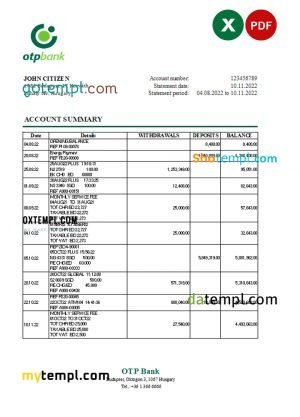 bank statement example template, Excel and PDF format