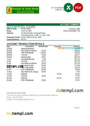 USA Wells Fargo bank statement Word and PDF template, version 2