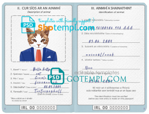 free Ireland cat (animal, pet) passport PSD template, completely editable