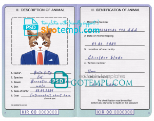 free Kiribati cat (animal, pet) passport PSD template, completely editable