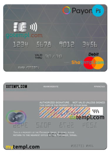 USA Payoneer mastercard credit card PSD template