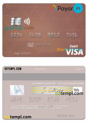USA Payoneer visa credit card PSD template