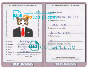 free Saint Kitts and Nevis cat (animal, pet) passport PSD template, fully editable