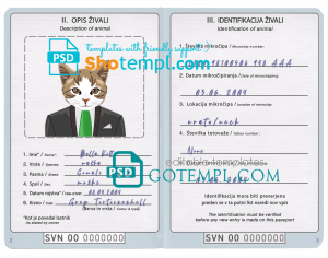 free Slovenia cat (animal, pet) passport PSD template, fully editable