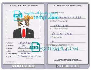 free Solomon Islands cat (animal, pet) passport PSD template, fully editable