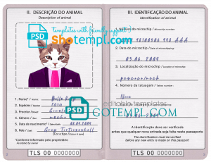 free Timor-Leste cat (animal, pet) passport PSD template, fully editable