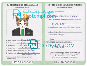 free Uruguay cat (animal, pet) passport PSD template, completely editable