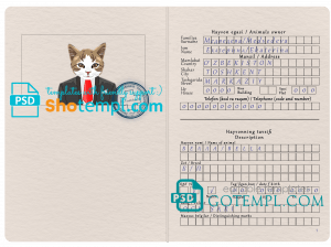 free Uzbekistan cat (animal, pet) passport PSD template, fully editable