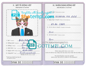 free Vietnam cat (animal, pet) passport PSD template, fully editable