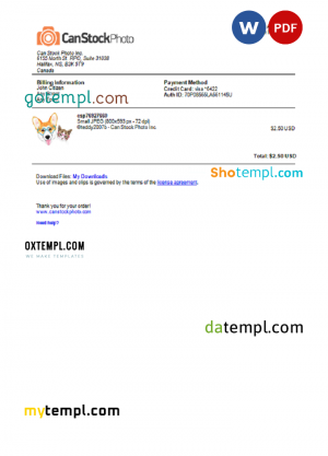 USA Canada Can Stock Photo invoice template in Word and PDF format, fully editable