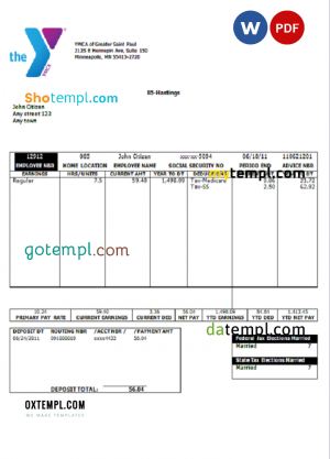 USA ACE bank statement Word and PDF template
