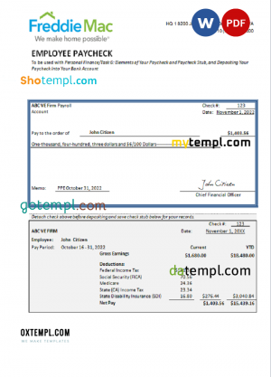 TCG Construction Inc. Employee Paystub Word and PDF template, 7 pages