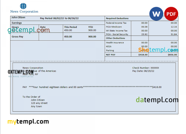 USA media company employee sheet template in Word and PDF format