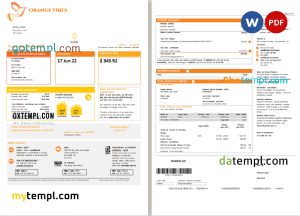 orange vibes universal multipurpose utility bill, Word and PDF template, 3 pages