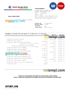 Singapore DBS bank statement Word and PDF template, version 2