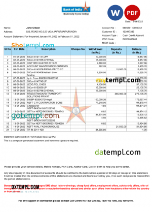 Seychelles ABSA bank statement, Excel and PDF template