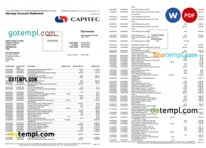 South Africa Capitec bank savings account statement, Word and PDF template, 4 pages