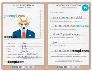 free Hungary dog (animal, pet) passport PSD template, fully editable