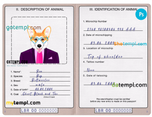 free Iraq cat (animal, pet) passport PSD template, completely editable