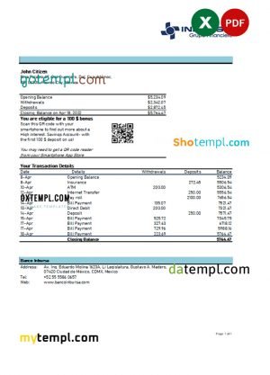 Philippines Bank of The Philippine Islands bank statement Word and PDF template, 2 pages