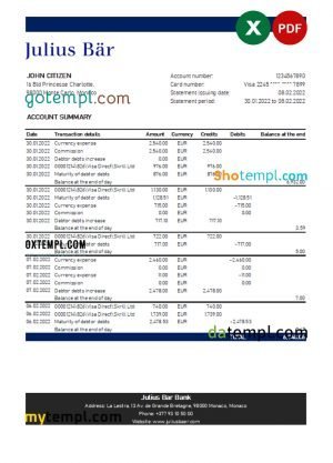 Panama Banistmo bank statement template in Word and PDF format