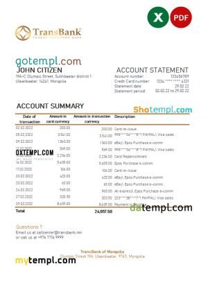 Germany Citibank bank account statement template in Word and PDF format