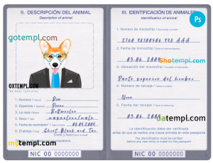 free Nicaragua dog (animal, pet) passport PSD template, fully editable