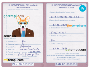 free Panama dog (animal, pet) passport PSD template, completely editable