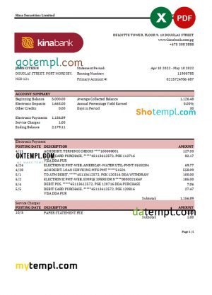 Papua New Guinea Kina Securities Limites bank statement Excel and PDF template