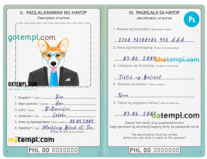free Philippines dog (animal, pet) passport PSD template, fully editable