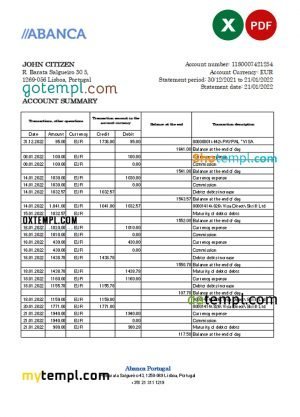 Panama Multibank bank statement easy to fill template in .xls and .pdf file format