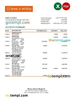 Somalia Sombank bank statement template in Excel and PDF format
