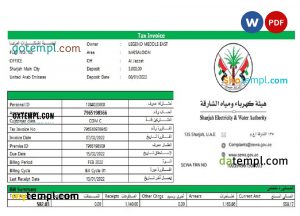 UAE Sharjah Electricity & Water Authority tax invoice Word and PDF template