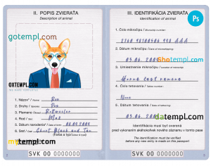 free Slovakia dog (animal, pet) passport PSD template, fully editable