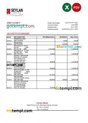 India Finacle bank statement easy to fill template in Excel and PDF format
