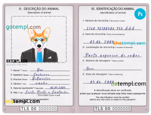 free Laos dog (animal, pet) passport PSD template, completely editable