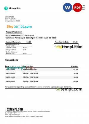 Fiji Bred bank statement template in Word and PDF format
