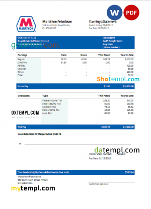 USA Marathon Petroleum company pay stub Word and PDF template